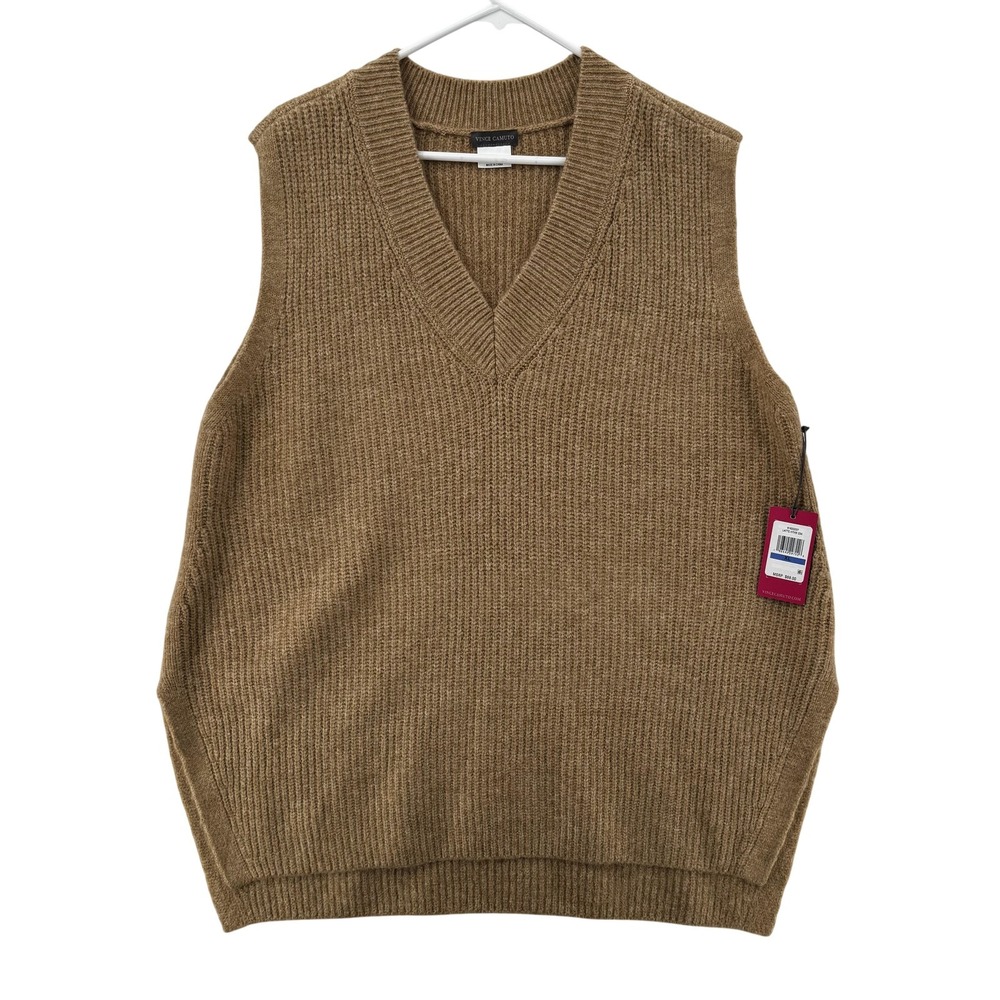 Vince Camuto Mens XL Sweater Vest Latte Heather Tan Rib Knit Pullover 9162237
